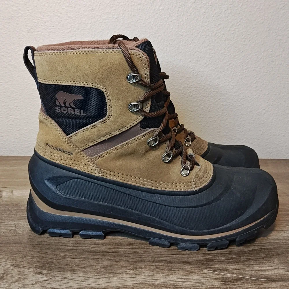 Sorel Buxton Lace‎ Snow Boots Mens 9 Brown Black Waterproof Insulated NM2737-257